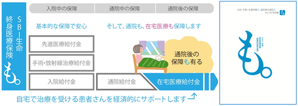 商品の特徴 ： 退院後（通院・在宅医療）の保障で充実したケア