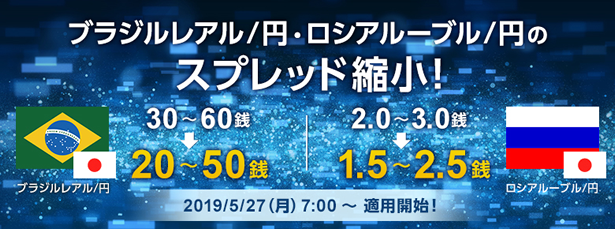 Sbi Fxa ブラジルレアル 円 ロシアルーブル 円のスプレッド縮小のお知らせ Sbi証券 Pr情報 Sbiホールディングス