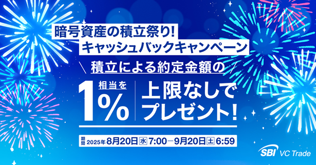 暗号資産の積立祭り！キャッシュバックキャンペーン　〜積立による約定金額の最大1％相当をプレゼント！～